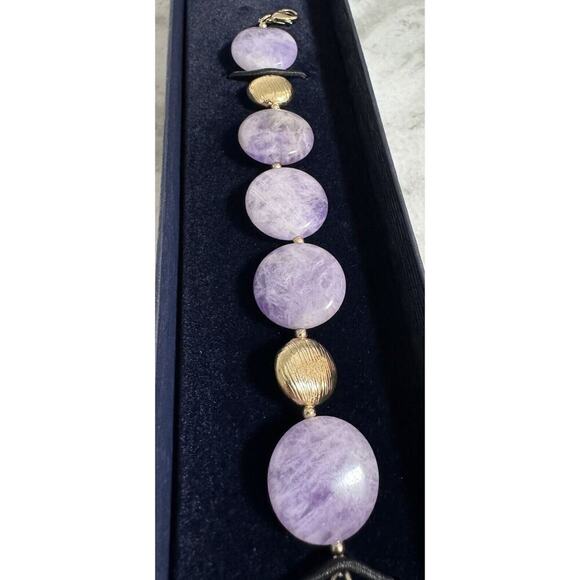 Stauer Large Amethyst Stone Link Bracelet Gold Tone - Picture 3 of 5